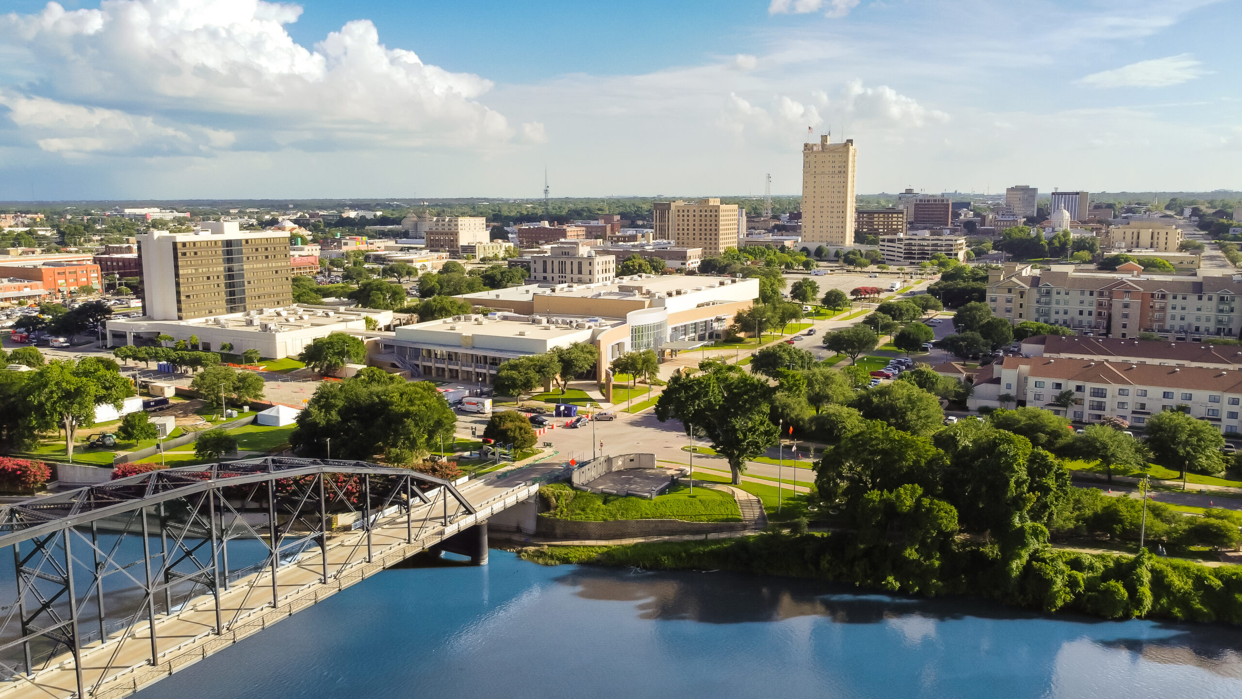 Top view downtown Waco and Cultural District from Washington Ave